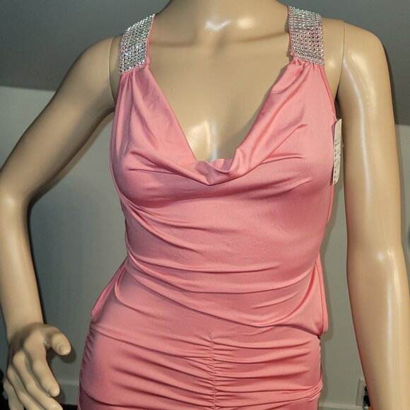 Sexy Women Pink Mini Stretch Backless Dress with Rhinestone Accent Small N7872 - Picture 1 of 8